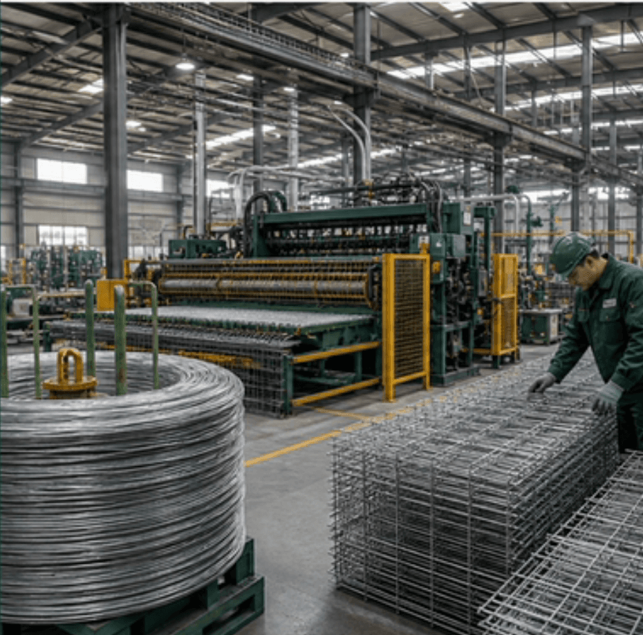 Wire mesh production line and finished welded panels