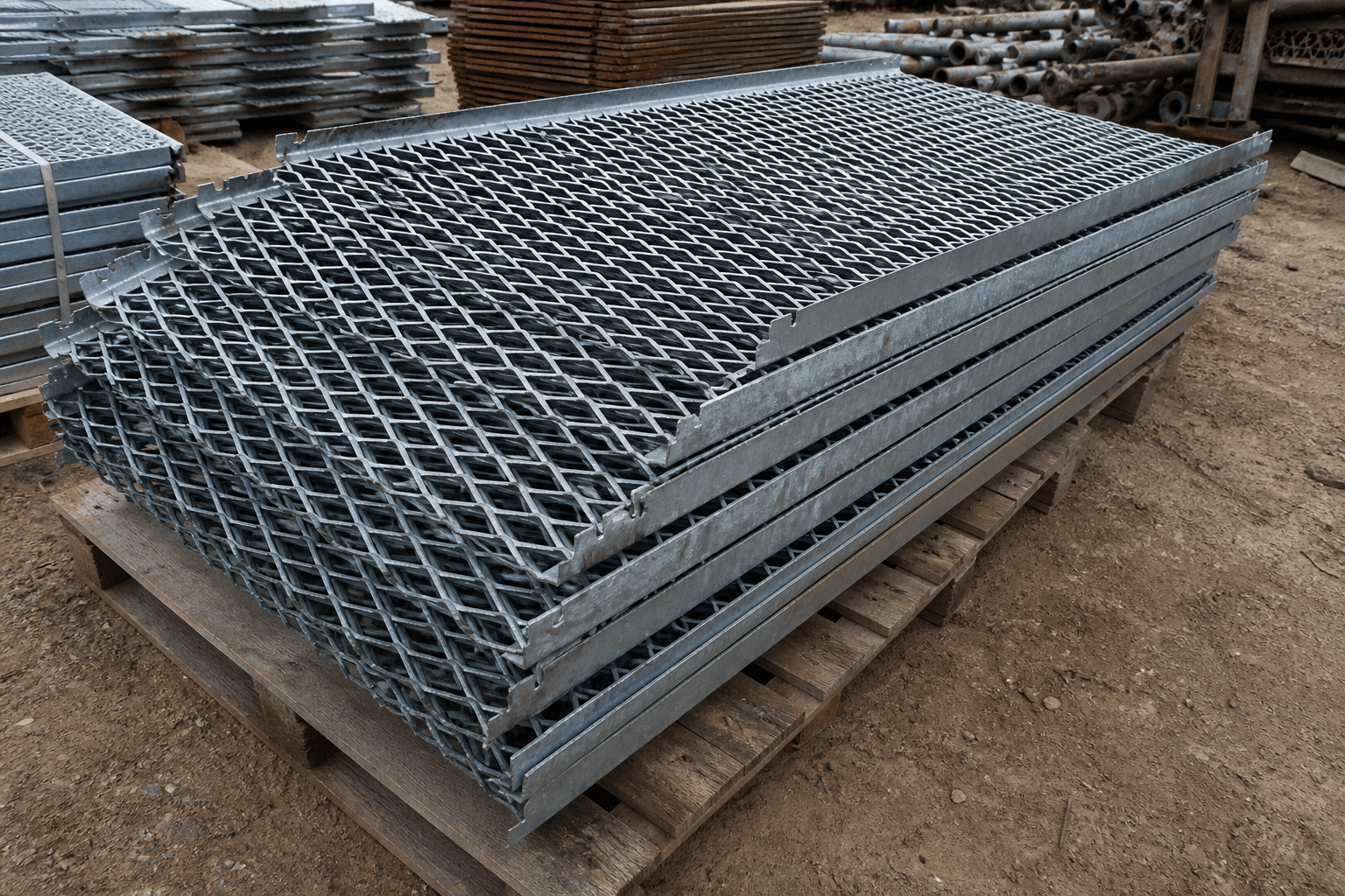 Expanded Metal Mesh / Steel Scaffold Mesh in a realistic industrial setting