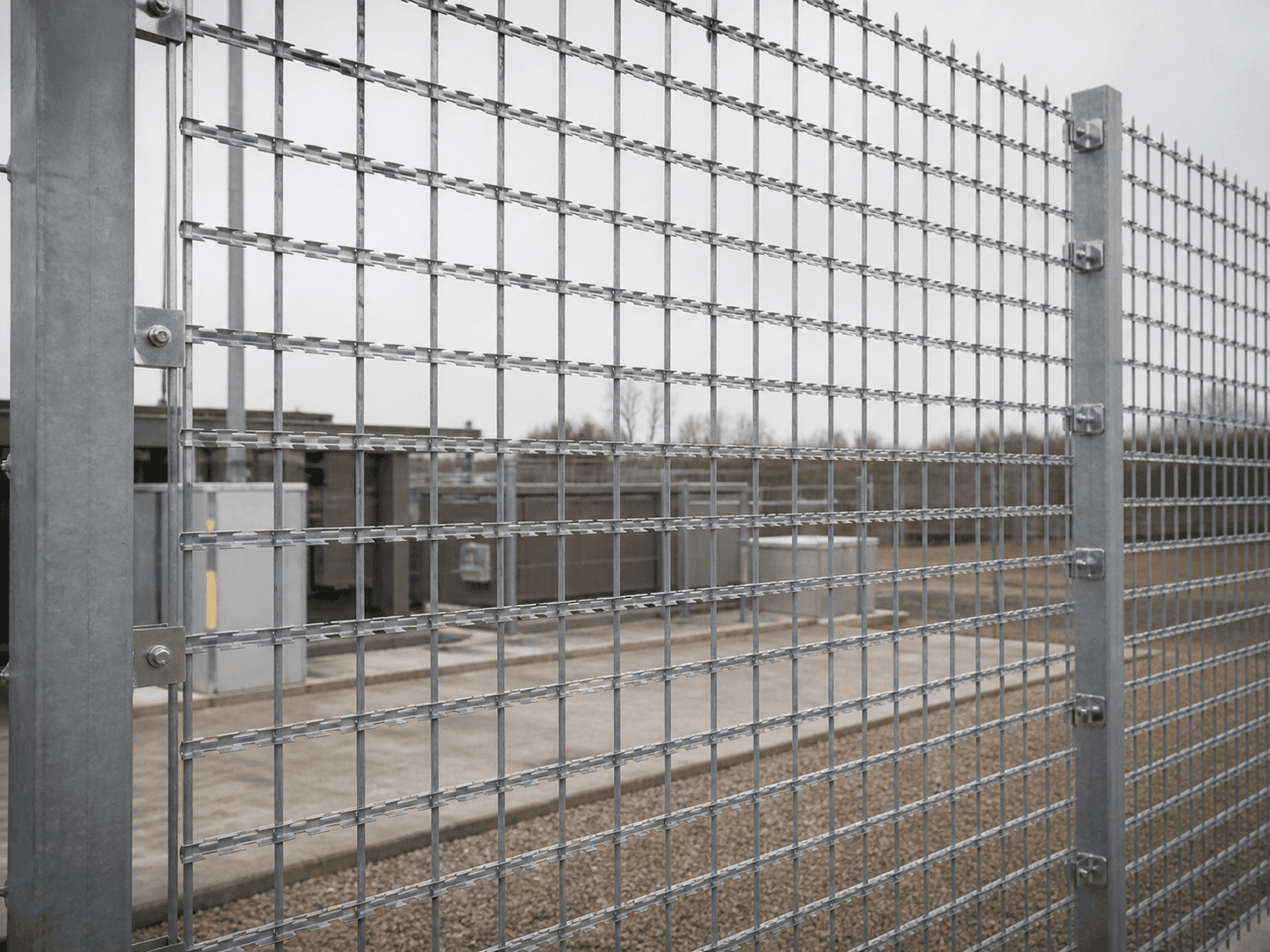 Razor Wire Mesh Fence in a realistic industrial setting