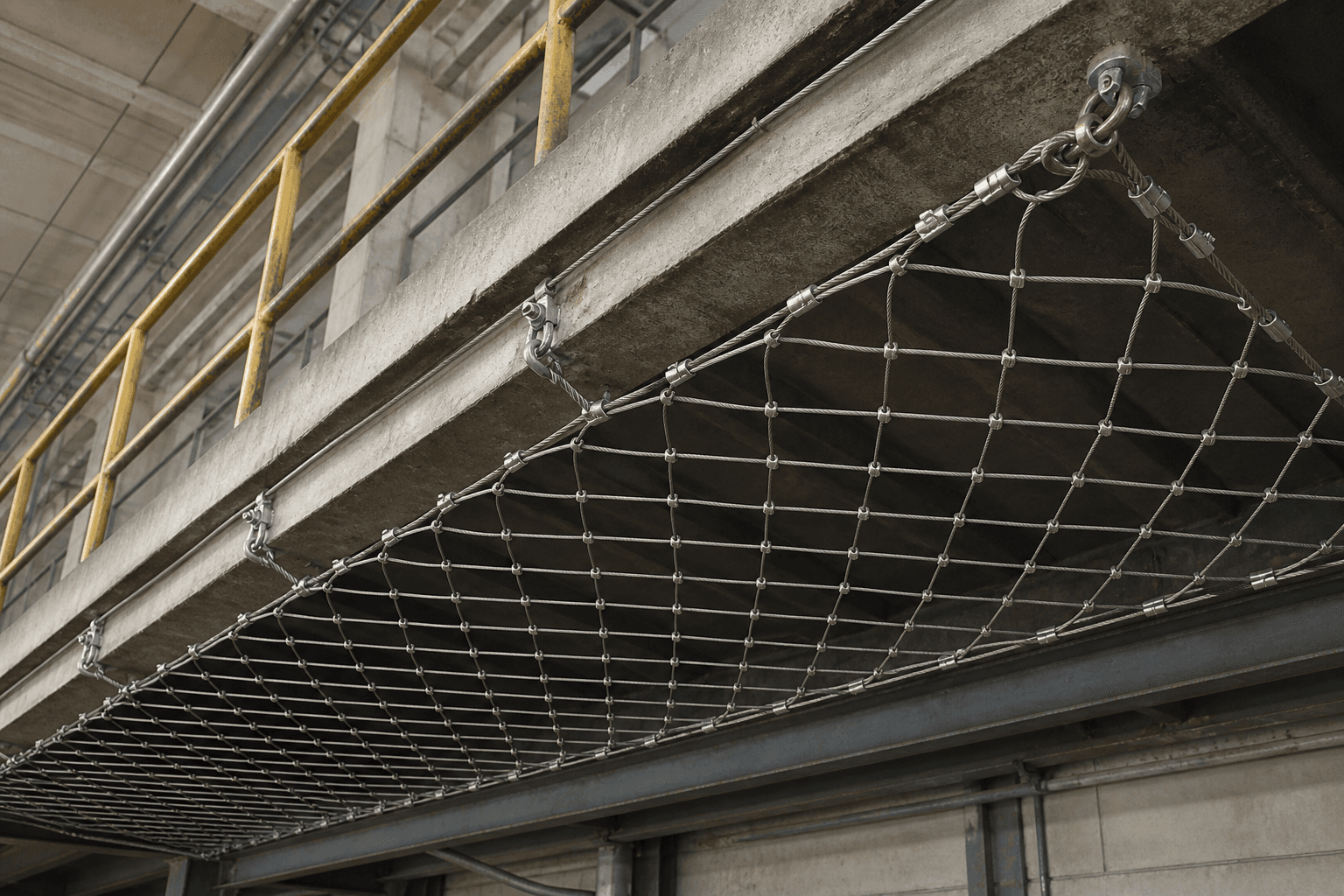 Stainless Steel Fall-Prevention Rope Net in a realistic industrial setting