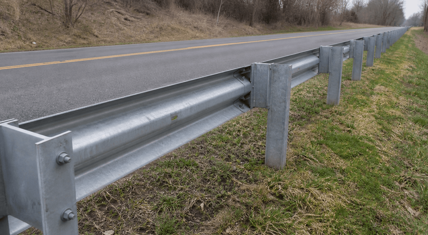 W-Beam Highway Guardrail in a realistic industrial setting